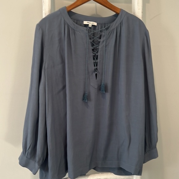 MADEWELL silky lace up peasant top size small - Picture 2 of 8